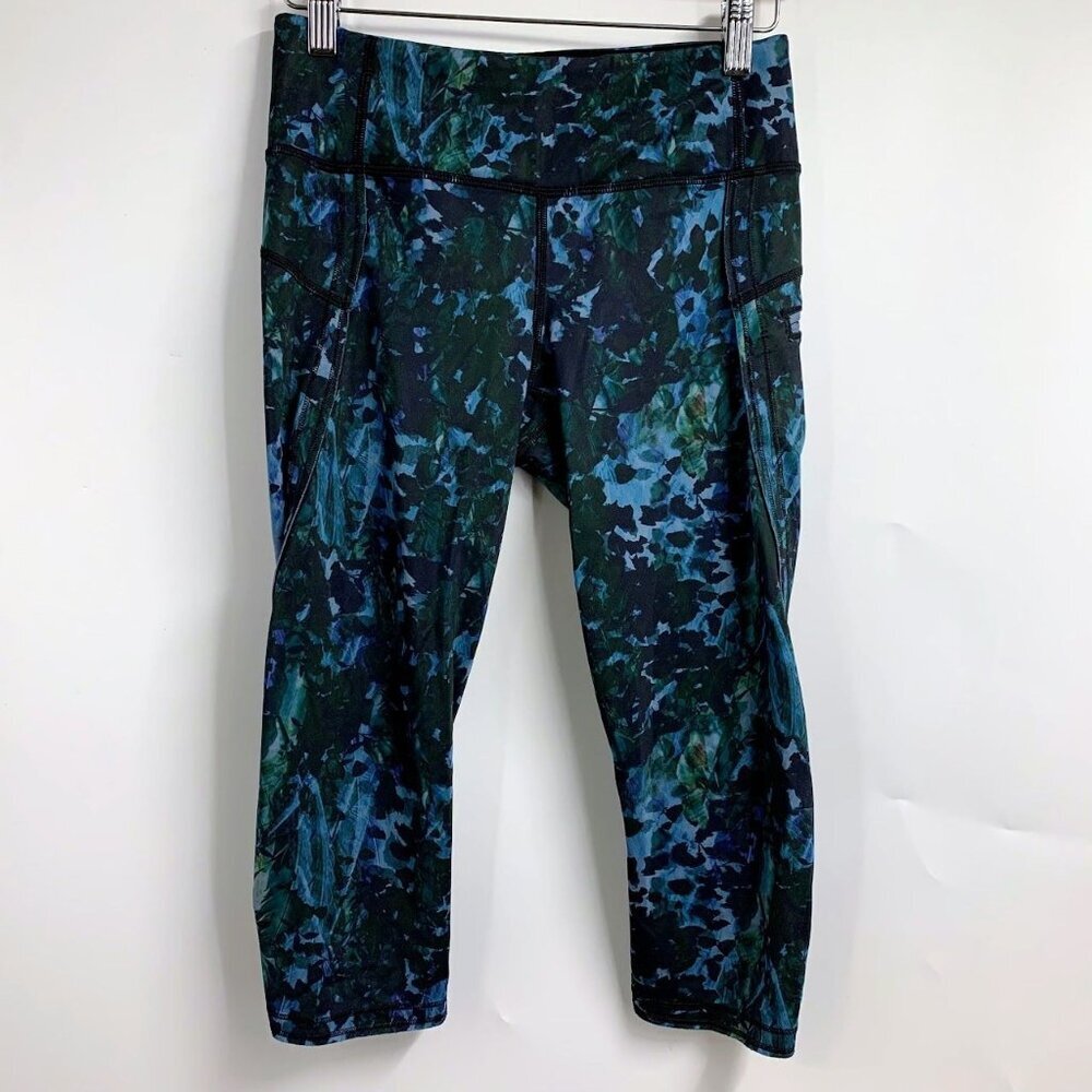 Lululemon Women's Run Top Speed Crop Fullβ On Luxtreme Floral/ Blue Denim SZ 4